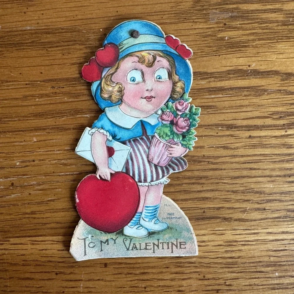 Vintage Mechanical Valentine‎ Die Cut Card ML German Moving Eyes Loving Greeting